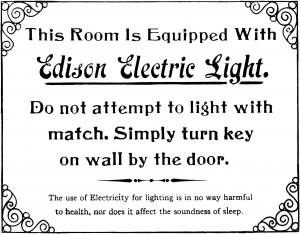 Cartel explicando cómo funcionan las bombillas eléctricas