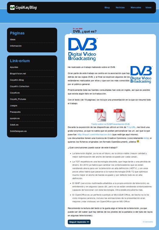 Captura de pantalla del segundo diseño de CoyaN.es/Blog